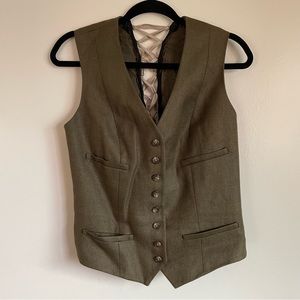 Vintage green tweed vest altered corset back medium large